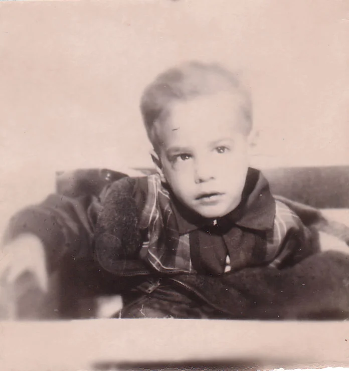Sepia black and white of Ricky as a toddler in 1950's